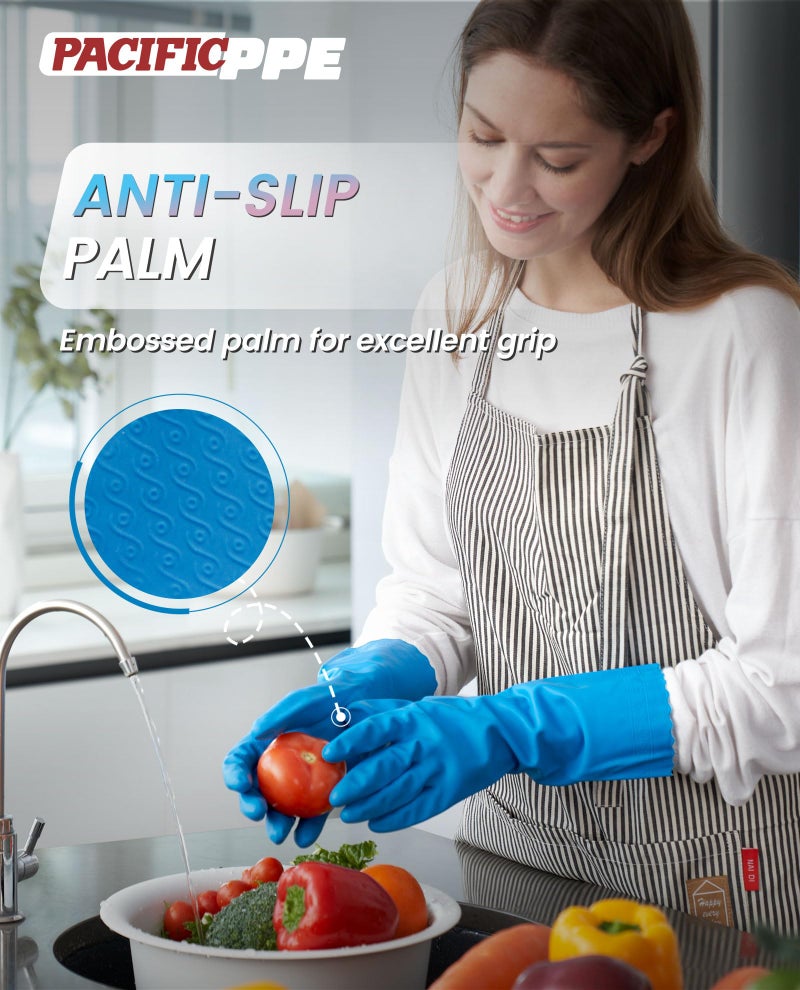 PACIFIC PPE 2 Pairs Dishwashing Cleaning Gloves with Latex free, Cotton lining, Kitchen Gloves (Purple+Blue, Medium) - Image 3